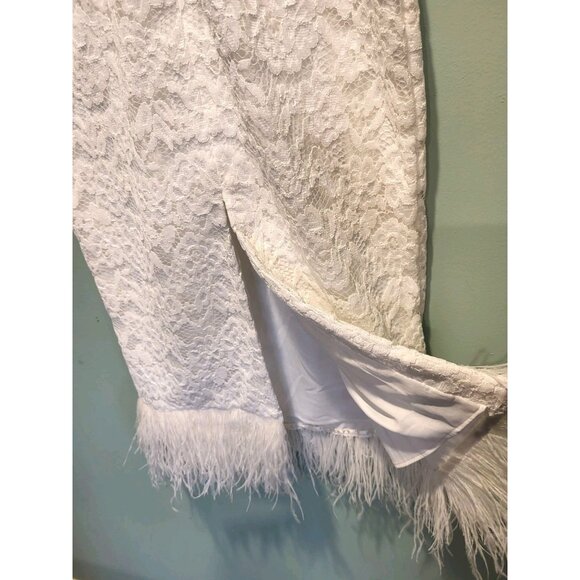 Likely Mari White Midi Dress Sz 4 Sleeveless Lace Feathers Empire Waist - Picture 7 of 9